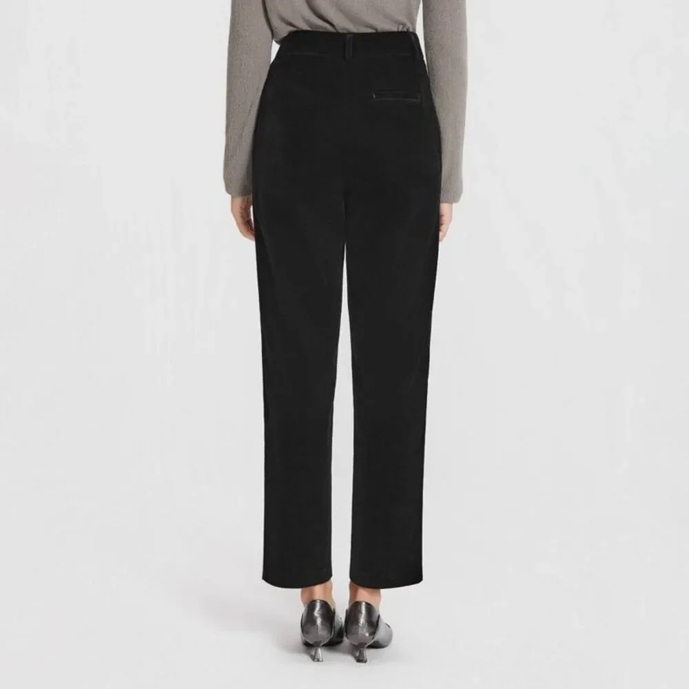 Women's Mid-Rise Velvet Tapered Trousers - A New Day Black 16